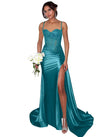 Lace Satin Prom Dresses for Women 2026 Long Mermaid Spaghetti Straps Corset Formal Evening Party Dress with Slit