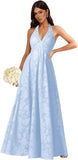Floral Lace Bridesmaid Dresses for Women Long V Neck A-Line Open Back Halter Formal Evening Gown