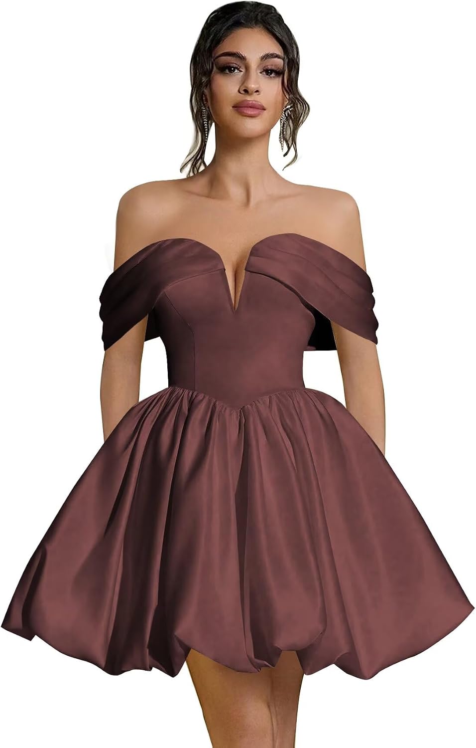 Off Shoulder Satin Homecoming Dresses Teens Short Bubble Dress A Line Mini Cocktail Party Gown