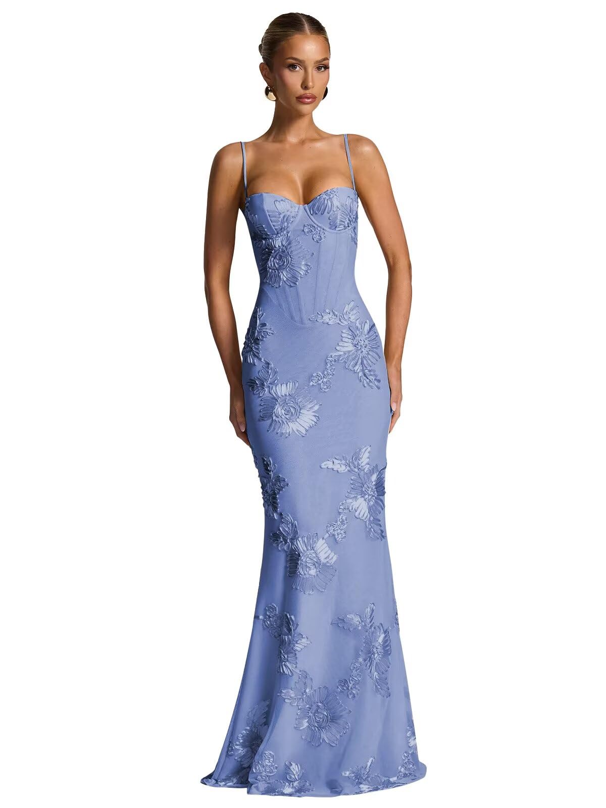 Spaghetti Straps Mermaid Prom Dress 2026 Floral Embroidery Long Corset Formal Evening Gowns