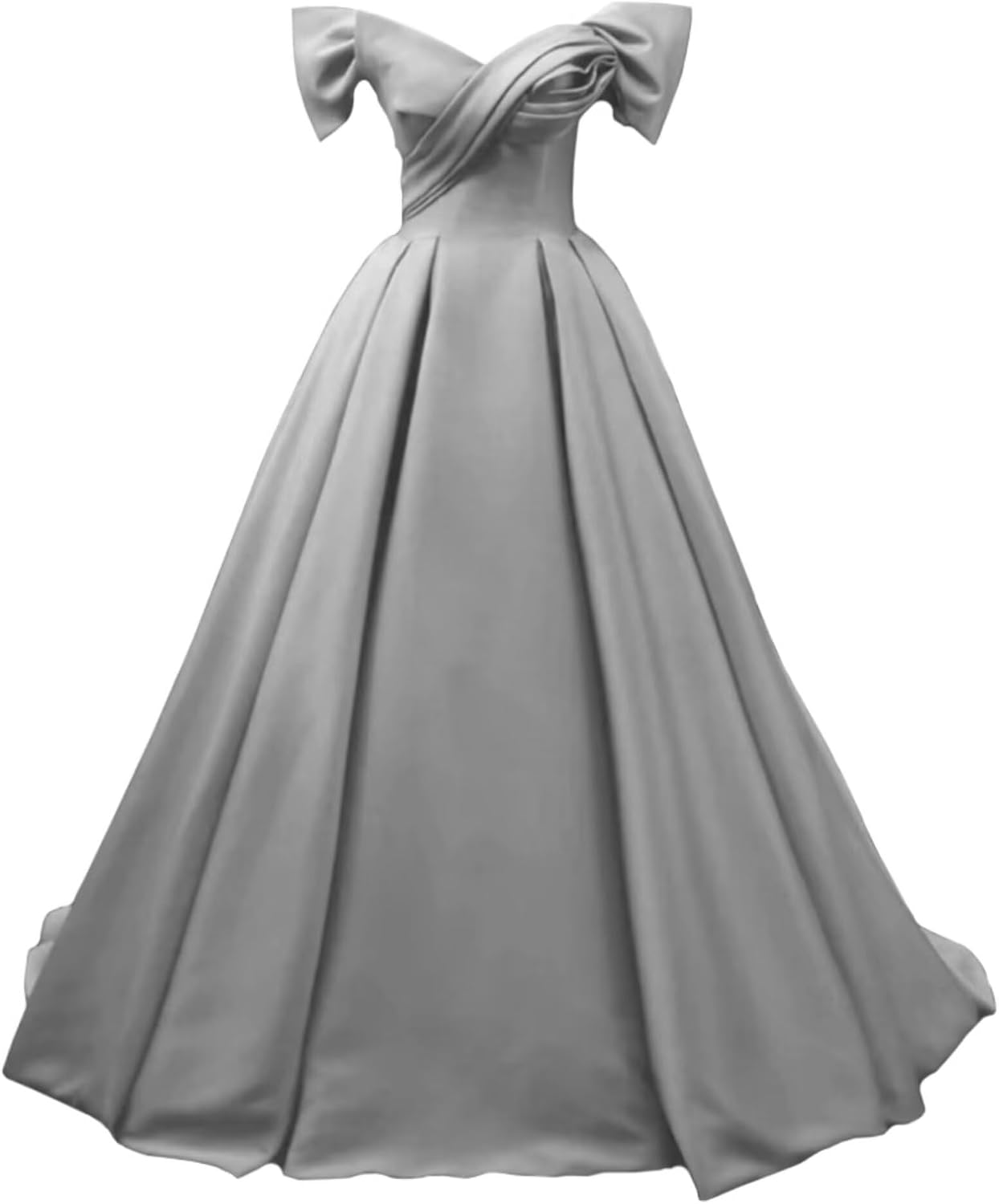 Off Shoulder Satin Prom Dresses for Women V-Neck Elegant A-Line Long Pleated Formal Evening Gown