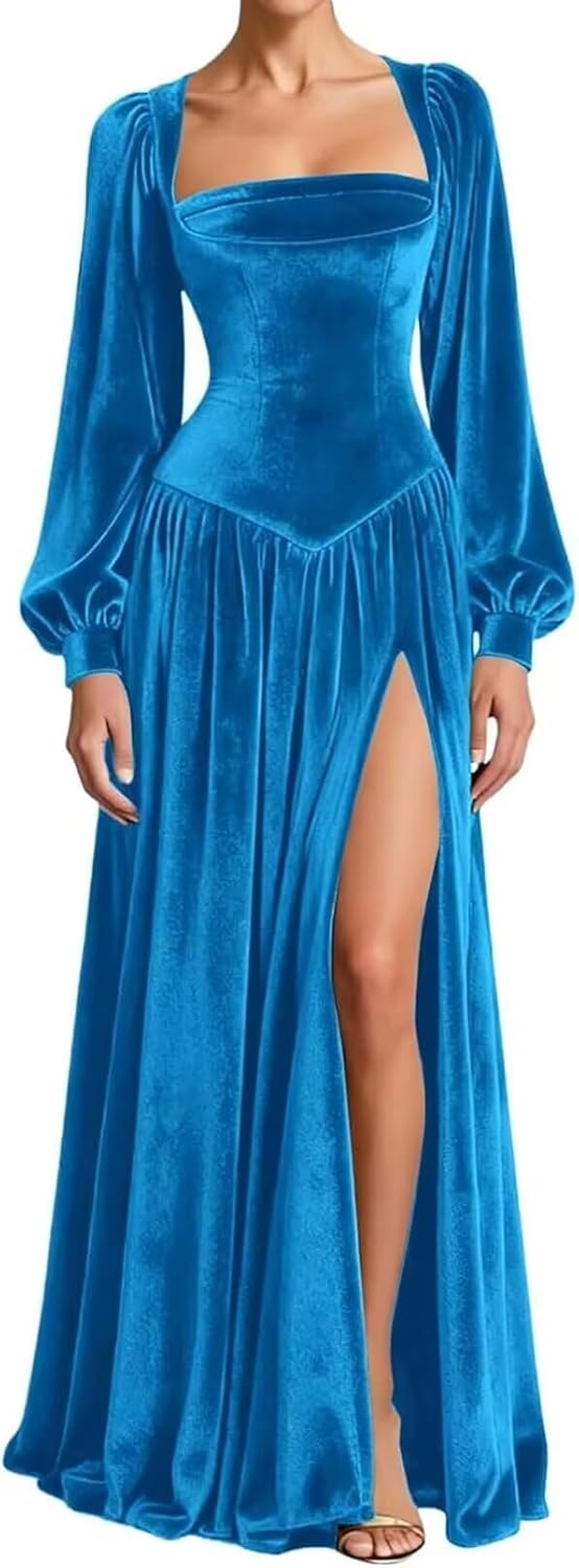 Kingbridal Gowns Long Sleeve Prom Dresses for Women 2027 Velvet Formal Dress with Slit Long A-line Evening Party Gowns