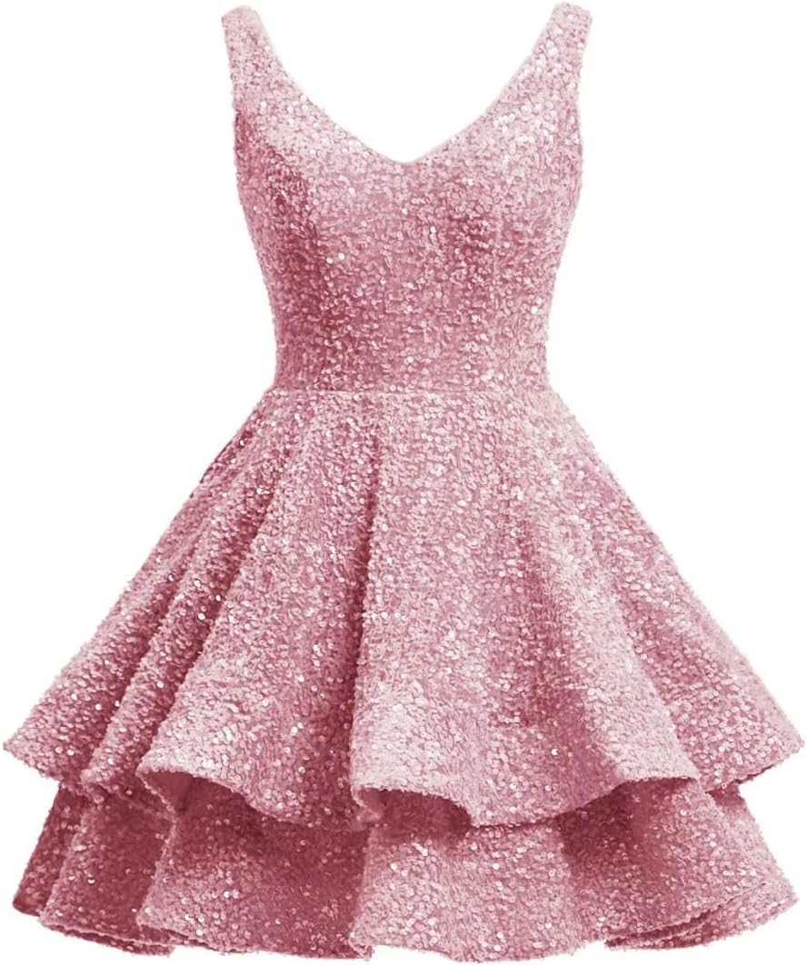 Short 2026 Sparkly Sequin Homecoming Dress for Teen Tiered Corset Ball Prom Cocktail Party Gown for Women