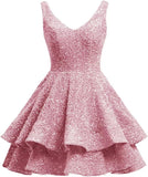 Short 2026 Sparkly Sequin Homecoming Dress for Teen Tiered Corset Ball Prom Cocktail Party Gown for Women
