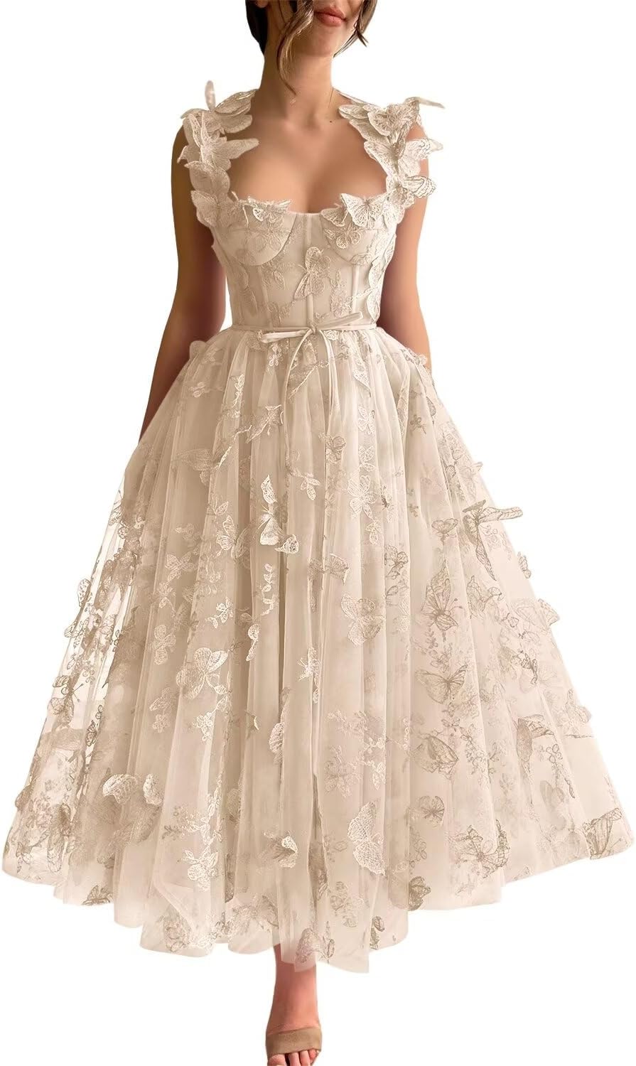 Vestidos de fiesta de tul con mariposas 3D bordadas para adolescentes, vestidos formales de noche para fiesta 