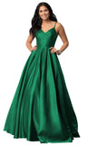 Spaghetti Straps Satin Prom Dresses for Women Long with Pockets Pleated Formal Evening Gowns