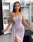 Women's Mermaid Prom Dresses Long with Slit 2025 Sequins Satin Spaghetti Straps Formal Evening Party Gown
