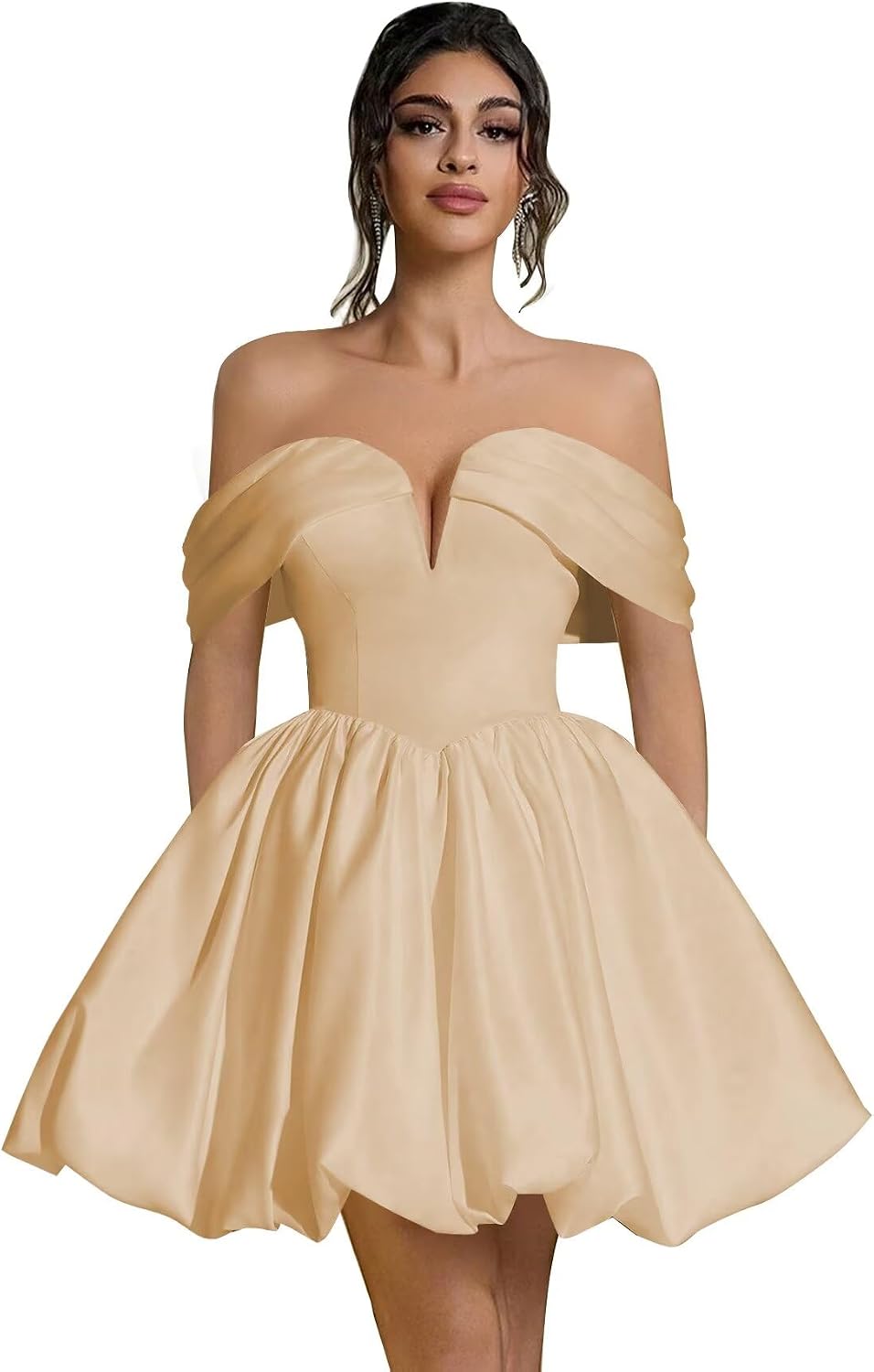 Off Shoulder Satin Homecoming Dresses Teens Short Bubble Dress A Line Mini Cocktail Party Gown