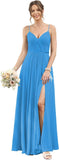 Vestidos de dama de honor largos con tirantes finos y bolsillos, plisados, formales, de noche, con abertura 