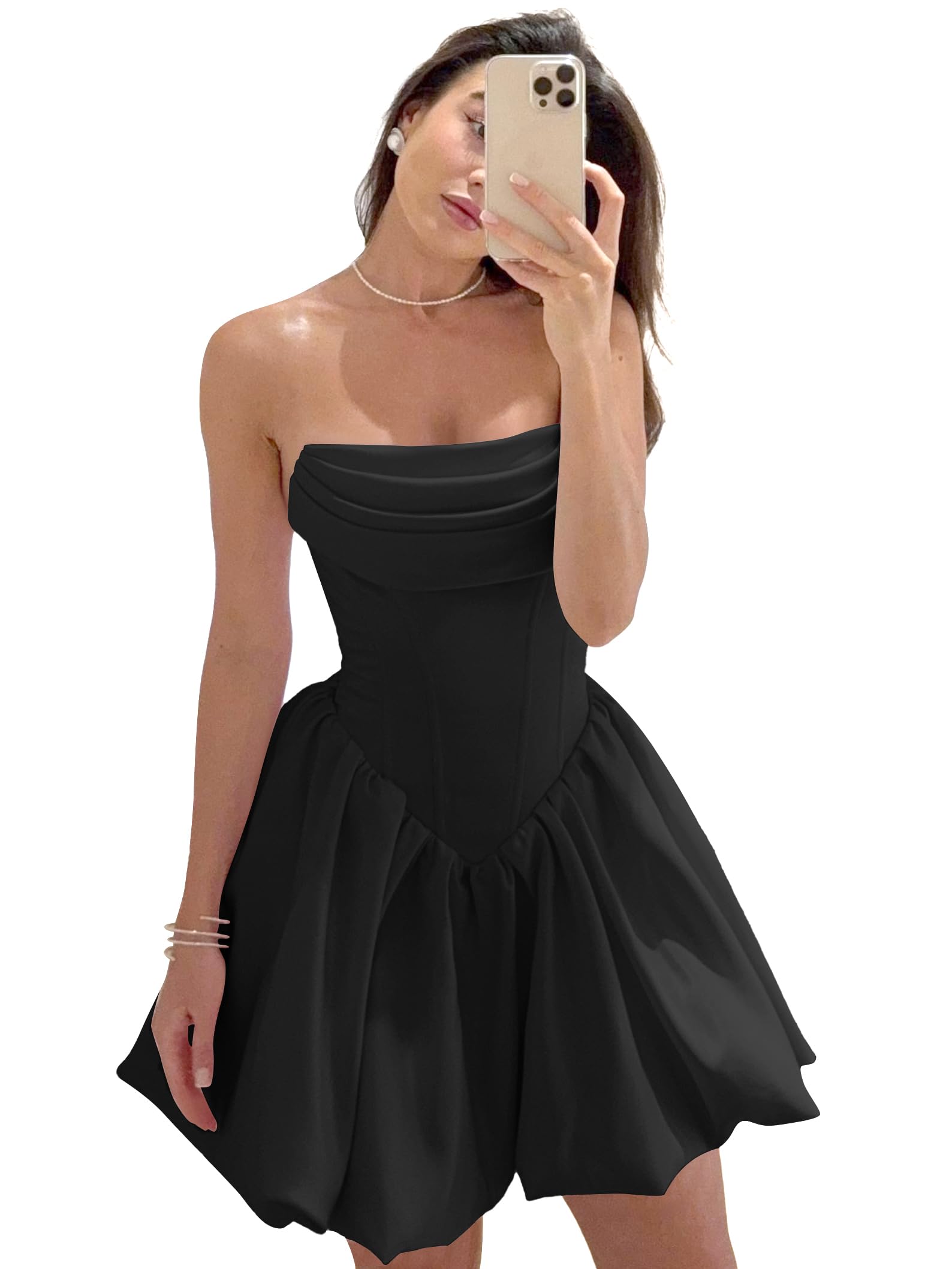 Satin Flower Bud Homecoming Dress Short Prom Dress Cowl Neck Pleated A Line Mini Cocktail Party Gown