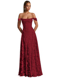 Off The Shoulder Floral Bridesmaid Dresses Long Lace Appliques Formal Gown A Line Wedding Guest Dress