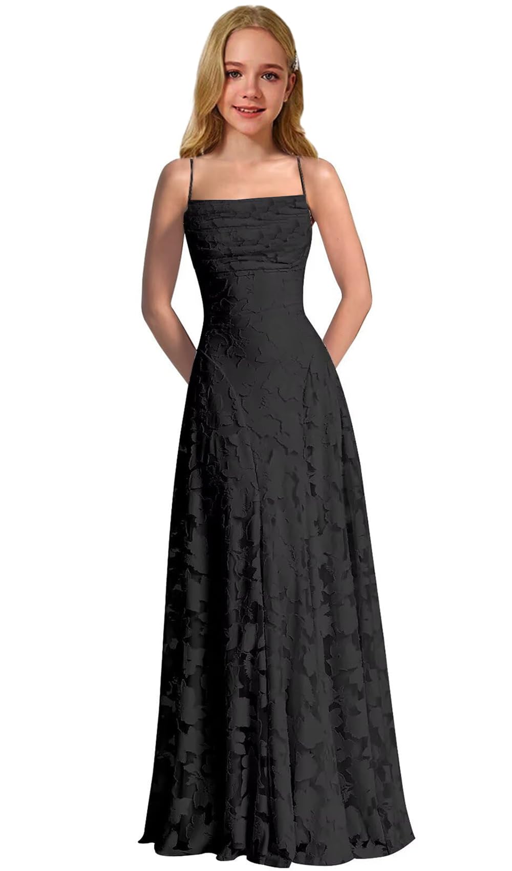 Lace Floral Junior Bridesmaid Dresses Long Spaghetti Strap Prom Dress for Teens Formal Gown Flower Girls Dress