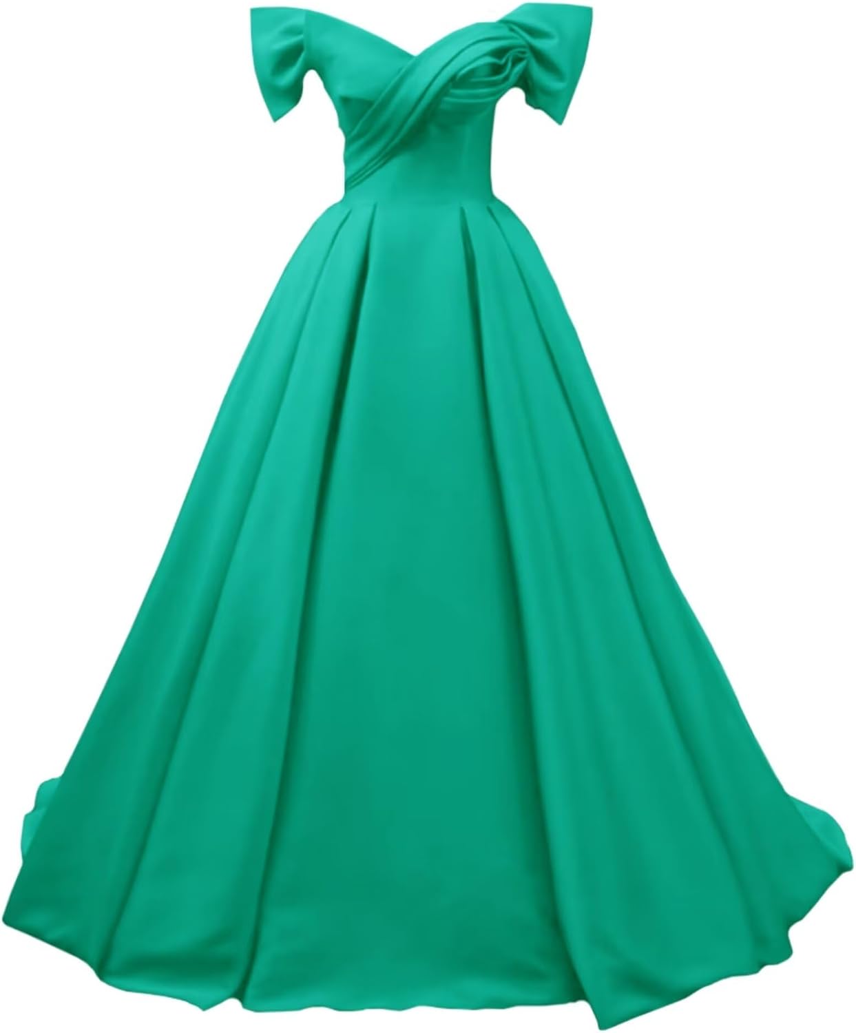 Off Shoulder Satin Prom Dresses for Women V-Neck Elegant A-Line Long Pleated Formal Evening Gown