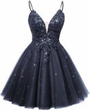 Spaghetti Straps Sequin Lace Appliques Short Homecoming Dresses for Teens Glitter Tulle Prom Party Dresses