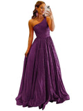 One Shoulder Sequin Prom Dresses for Women 2027 Sparkly Long A-Line Formal Evening Party Ball Gowns with Pockets