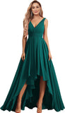 Vestidos de dama de honor con escote en V para mujer, para boda, con bolsillos, de gasa fruncida, largos, formales, para fiesta de graduación y noche.