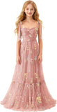 Floral Embroidered Tulle Flower Girl Dress Sweetheart Junior Bridesmaid Dresses Tiered Ruffled Formal Party Prom Gown