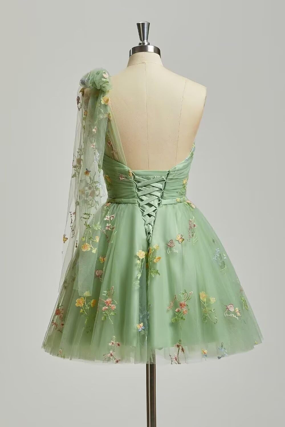 One Shoulder Homecoming Dresses for Teens Flower Embroidery Tulle Short Prom Dress A-Line Formal Party Ball Gowns