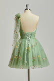 One Shoulder Homecoming Dresses for Teens Flower Embroidery Tulle Short Prom Dress A-Line Formal Party Ball Gowns