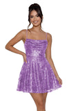 Sequin Prom Dresses 2026 for Teens Spaghetti Straps Cowl Neck Short Cocktail Party Dress