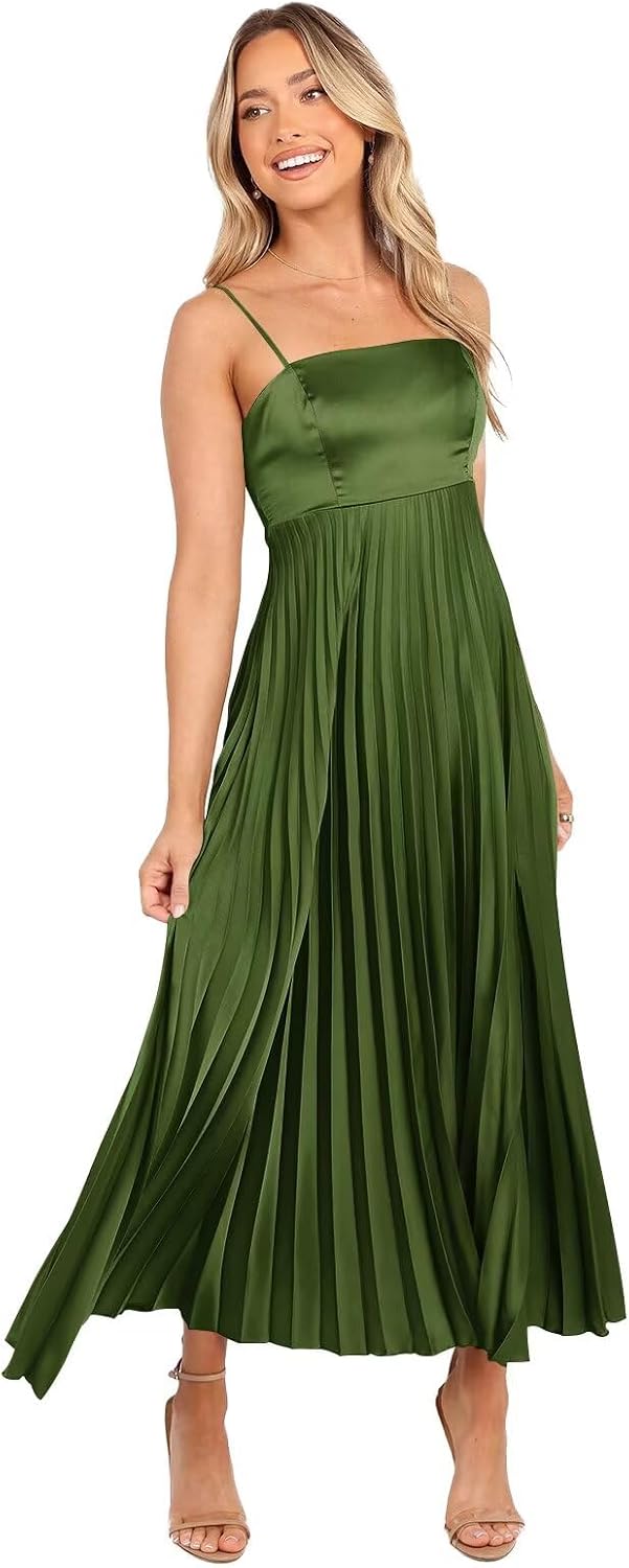 Midi Pleated Bridesmaid Dresses for Women Tea Length Formal Wedding Guest Dresses Prom Formal Gowns
