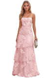 Jacquard Laces Prom Dress for Women Spaghetti Strap Bridesmaid Dresses Long Formal Wedding Party Gown