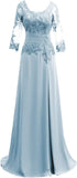 Women's Lace Appliqued Mother of The Bride Dresses 3/4 Sleeves Scoop Long Formal Evening Dress