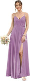 Vestidos de dama de honor largos con tirantes finos y bolsillos, plisados, formales, de noche, con abertura 