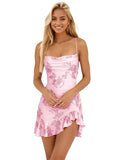 Floral Homecoming Dresses for Teens 2026 Spaghetti Straps Ruffle Pleated Short Cocktail Evening Dress