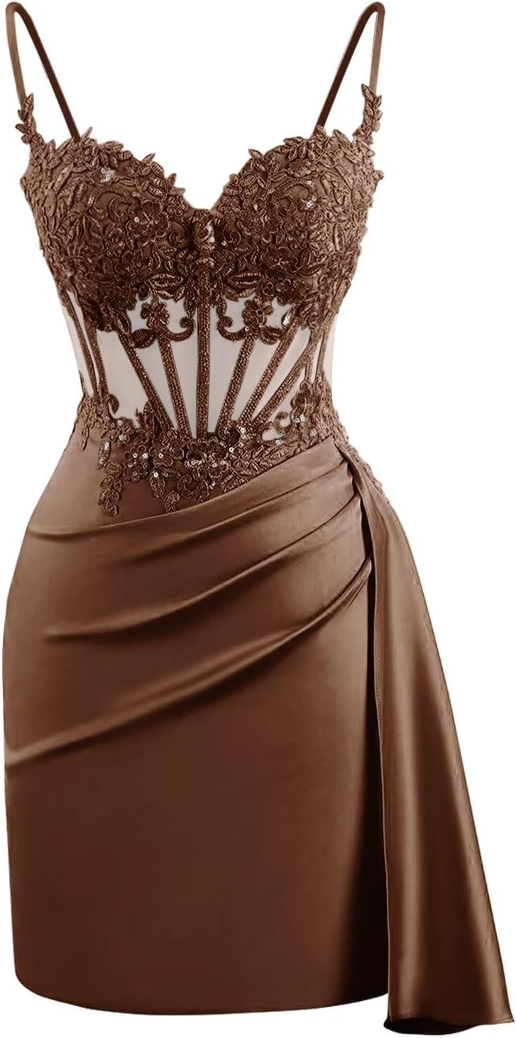 Lace Satin Homecoming Dresses for Teens 2027 Short Prom Dress Spaghetti Straps Corset Cocktail Formal Evening Gowns