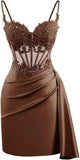 Lace Satin Homecoming Dresses for Teens 2027 Short Prom Dress Spaghetti Straps Corset Cocktail Formal Evening Gowns