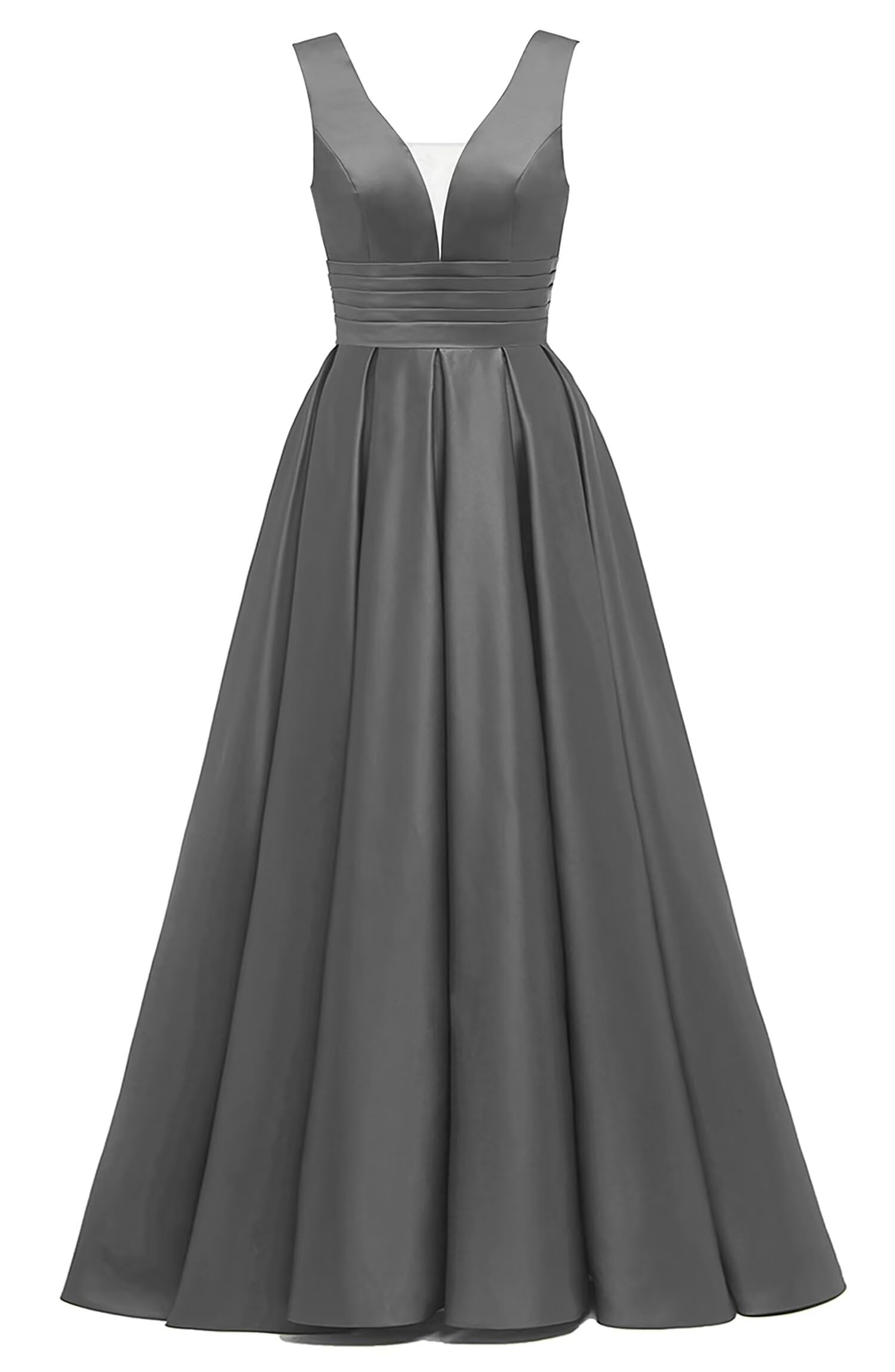 Glitter Satin Prom Dresses for Women Long V Neck A-Line Pleated Formal Evening Party Gowns with Pockets
