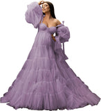 Womens Tulle Robe Maternity Dress for Photoshoot Off Shoulder Bridal Lingerie Maternity Gowns for Babyshower