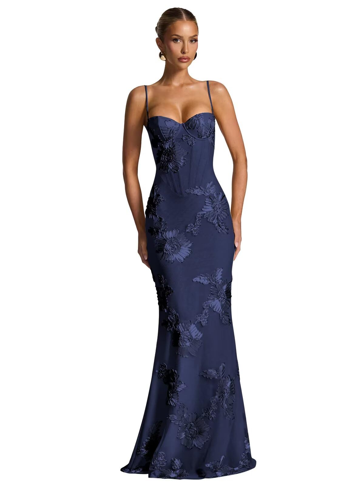 Spaghetti Straps Mermaid Prom Dress 2026 Floral Embroidery Long Corset Formal Evening Gowns