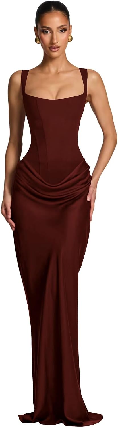 Mermaid Satin Prom Dresses for Women 2026 Spaghetti Strap Formal Dress Ruched Corset Evening Party Gowns