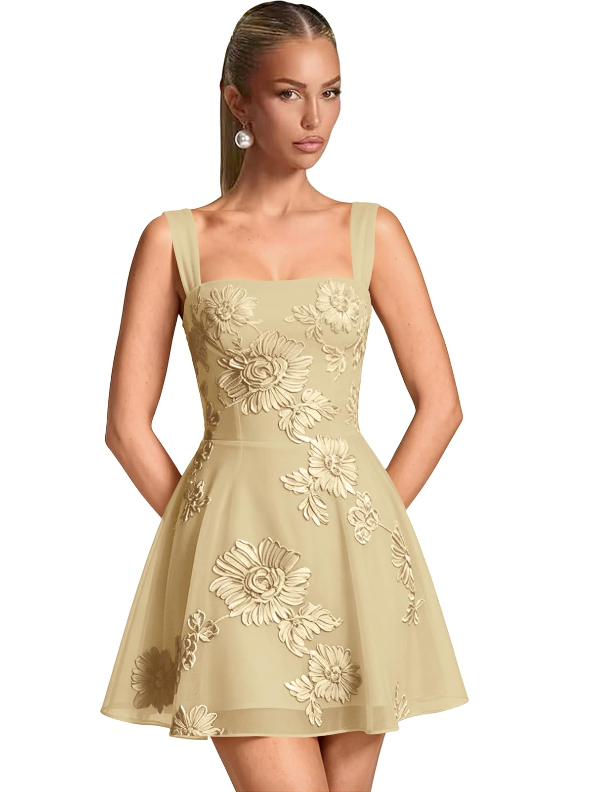 Floral Tulle Homecoming Dresses Short Embroidery Lace A-Line Mini Formal Graduation Cocktail Gown