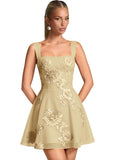 Floral Tulle Homecoming Dresses Short Embroidery Lace A-Line Mini Formal Graduation Cocktail Gown