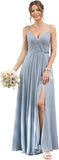 Vestidos de dama de honor largos con tirantes finos y bolsillos, plisados, formales, de noche, con abertura 