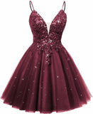 Spaghetti Straps Sequin Lace Appliques Short Homecoming Dresses for Teens Glitter Tulle Prom Party Dresses