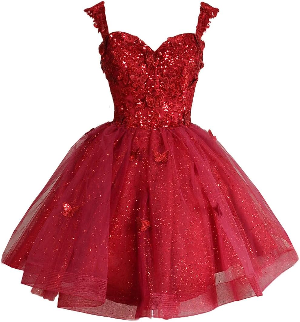 Off Shoulder Glitter Tulle Homecoming Dresses for Teens 3D Butterfly Short Prom Dress Sequin Quinceanera Dresses