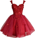 Off Shoulder Glitter Tulle Homecoming Dresses for Teens 3D Butterfly Short Prom Dress Sequin Quinceanera Dresses