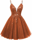 Spaghetti Straps Sequin Lace Appliques Short Homecoming Dresses for Teens Glitter Tulle Prom Party Dresses