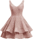 Short 2026 Sparkly Sequin Homecoming Dress for Teen Tiered Corset Ball Prom Cocktail Party Gown for Women