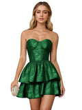 Jacquard Satin Homecoming Dresses 2026 Tiered Layed Aline Strapless Formal Cocktail Party Gown