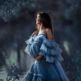 Puffy Tulle Robe Maternity Dress for Photoshoot Off Shoulder Bridal Lingerie Maternity Gowns for BabyShower