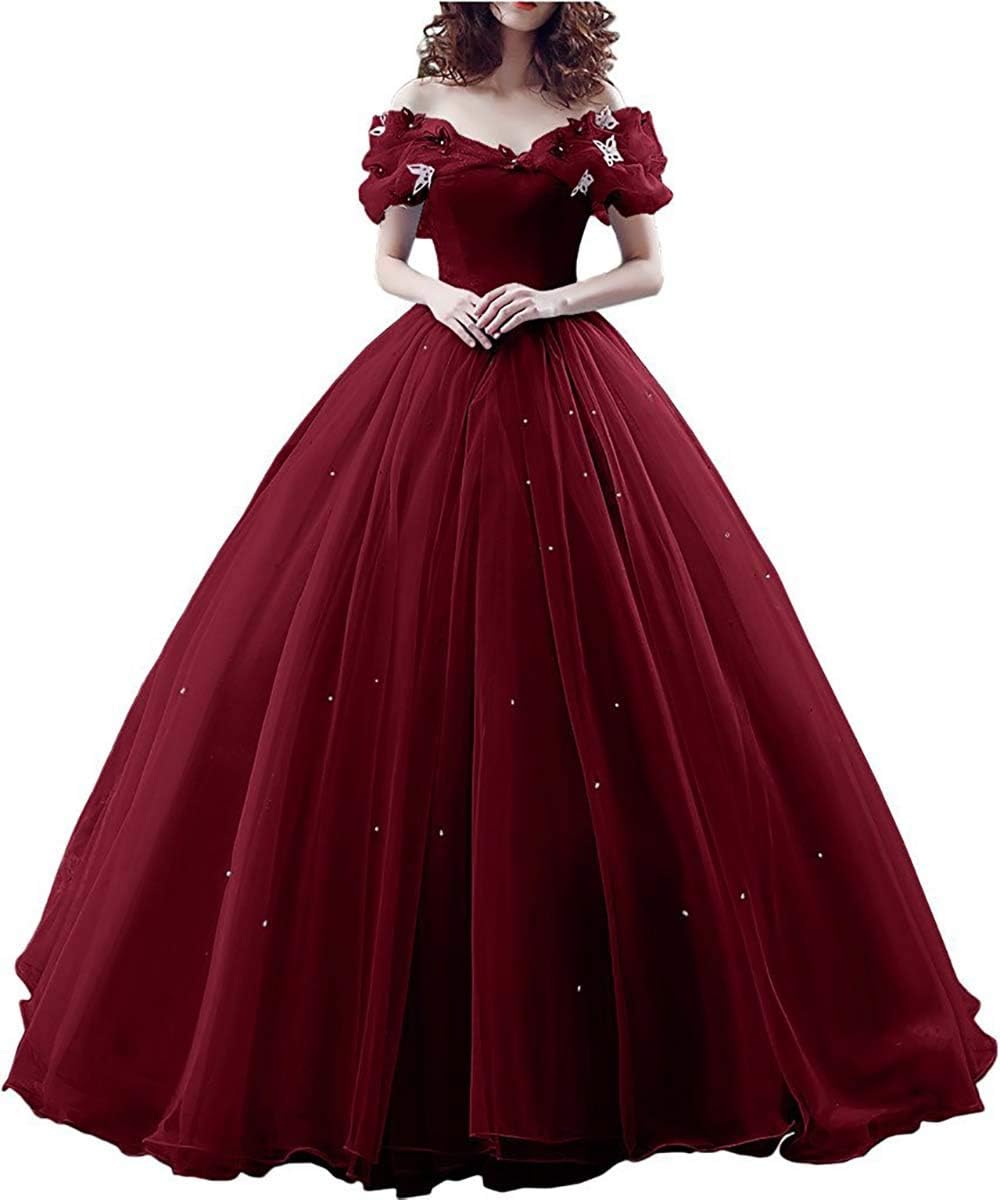 Tulle Ball Gown Cinderella's Off Shoulder Quinceanera Dress Wedding Dresses Evening Formal Gown