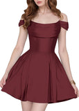 Satin Homecoming Dresses Short Wedding Dresses 2026 Off Shoulder Prom Dress with Pockets A Line Formal Party Gown