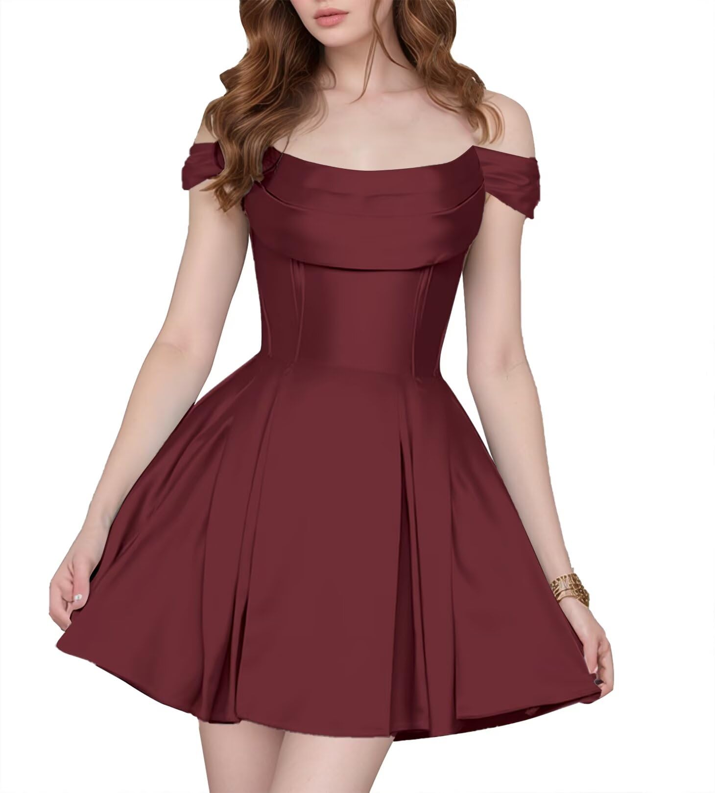 Satin Homecoming Dresses Short Wedding Dresses 2026 Off Shoulder Prom Dress with Pockets A Line Formal Party Gown