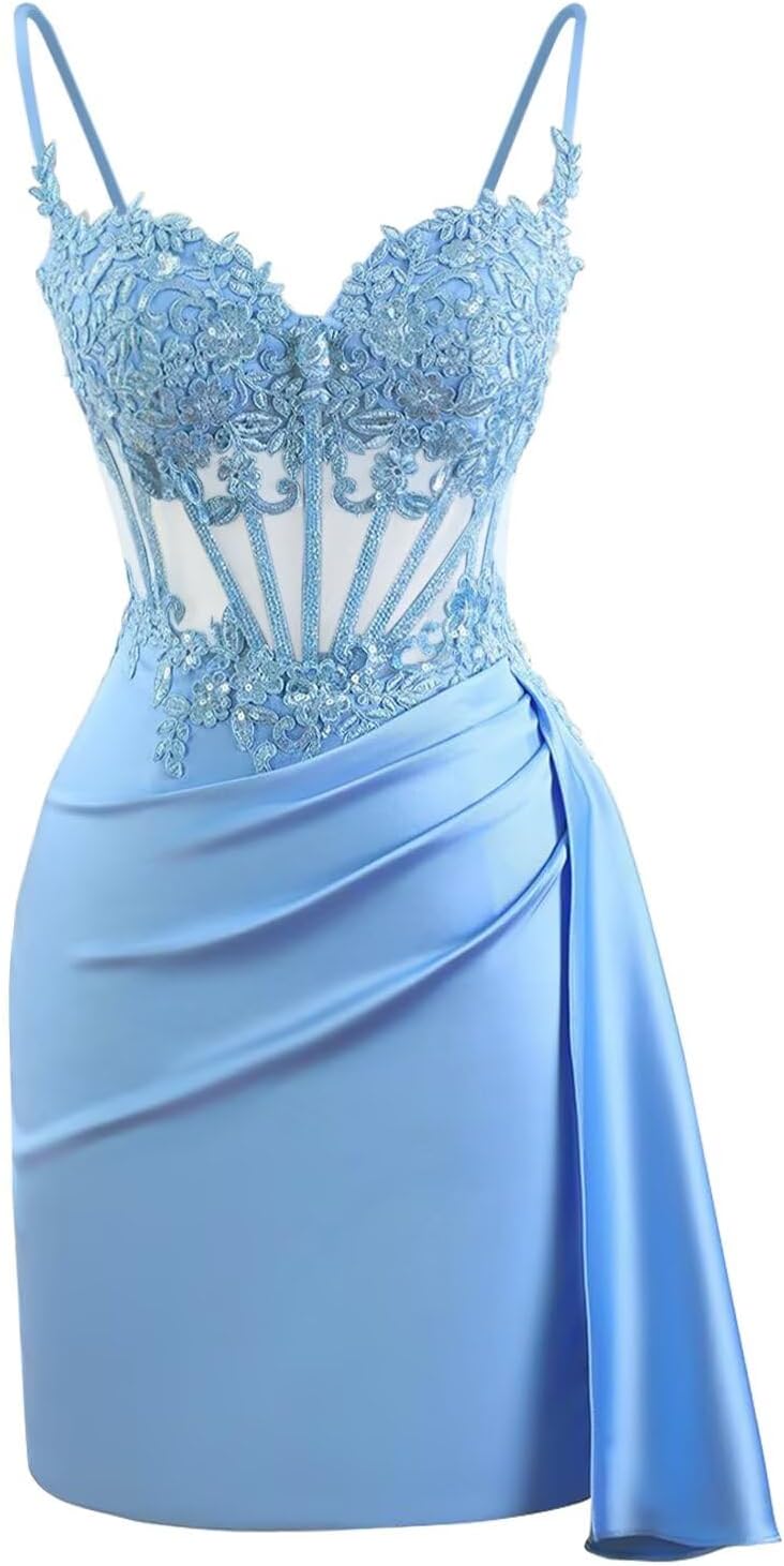 Lace Satin Homecoming Dresses for Teens 2027 Short Prom Dress Spaghetti Straps Corset Cocktail Formal Evening Gowns