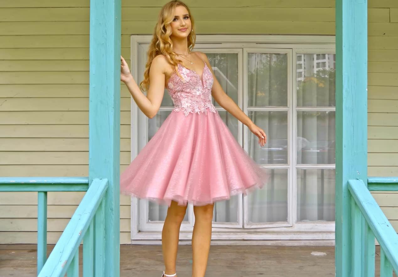 Sparkly Tulle Homecoming Dresses Short Lace Prom Dresses for Teens Mini Cocktail Dress